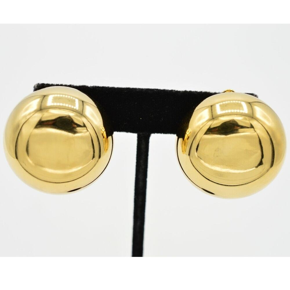 Givenchy Vintage Clip On Earrings Round Puffy Chunky Gold Signed 1980s BinQ